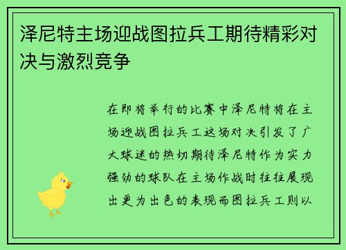 泽尼特主场迎战图拉兵工期待精彩对决与激烈竞争